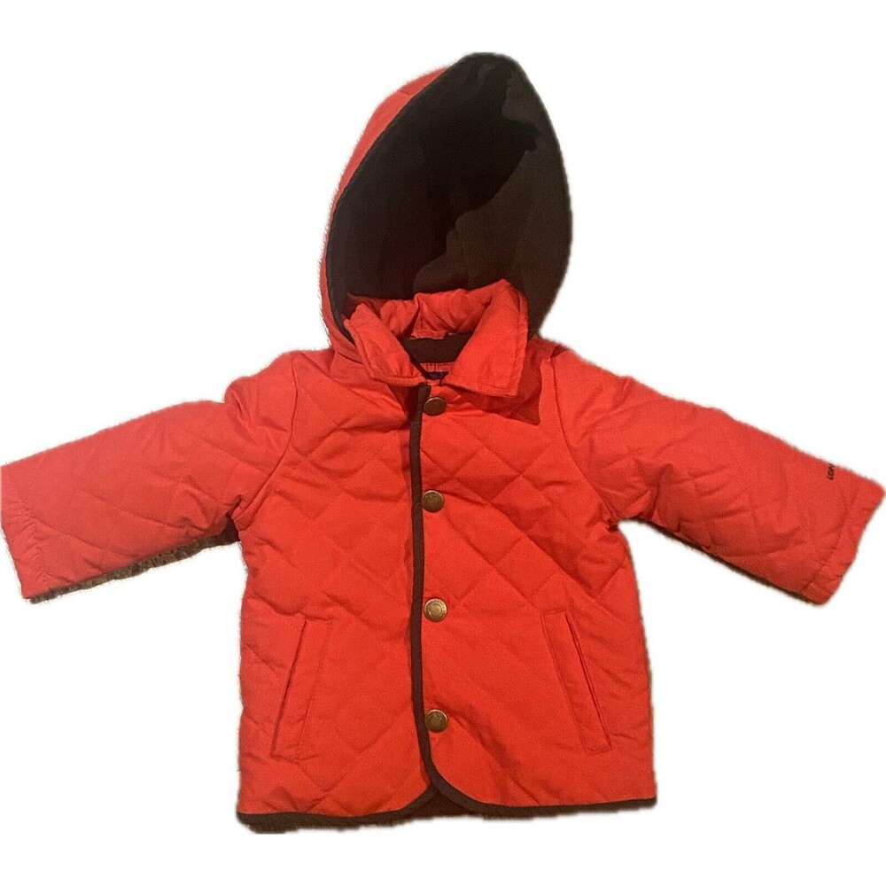 London Fog Red Hooded Quilted coat size 12 months snap buttons
